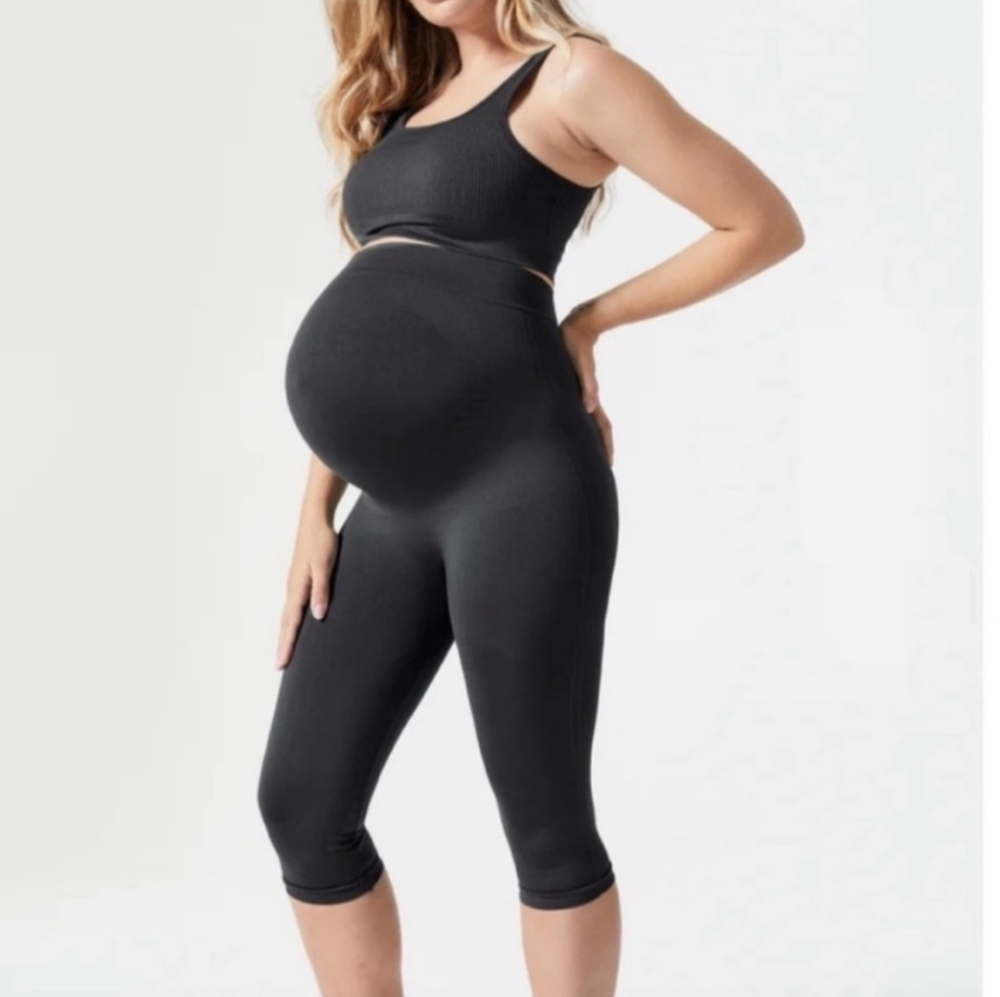 Blanqi Everyday Black Crop Belly Support Maternity Leggings Shapewear Size Small